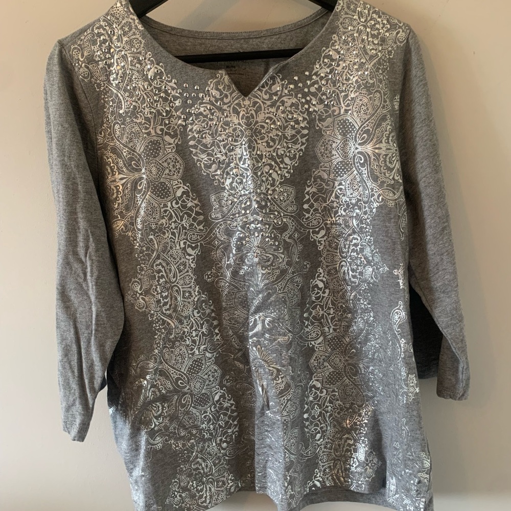 TRADITION Silver & Grey 3/4 Sleeve Shirt